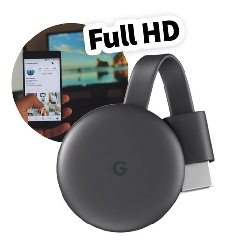 O Google Chromecast 3rd Full Hd converte TV em aplicativos de Smart TV Carbon Color