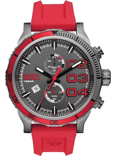 Diesel Dz4613 Gris Cronógrafo Dial Red Silicone Double Down 
