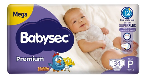 Fralda Descartável Babysec Premium Mega Tamanho P - 6 Pacote