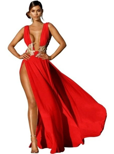 Vestido Sexy Rojo Escote Matrimonio Fiesta Gala Civil - G49