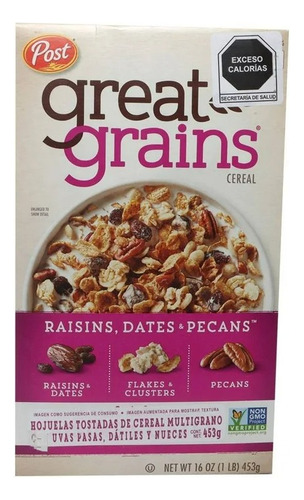 3 Pza Cereal Post Great Grains Con Uvas Pasa Dátiles Y Nuece