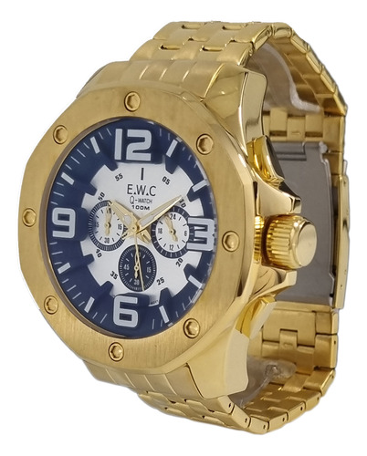 Relógio Ewc Masculino Dourado Cronógrafo Big Case Emt13203z