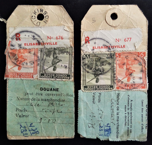 Bélgica Congo, Lote 2 Etiquetas Pase Con Sellos 1942 L15433