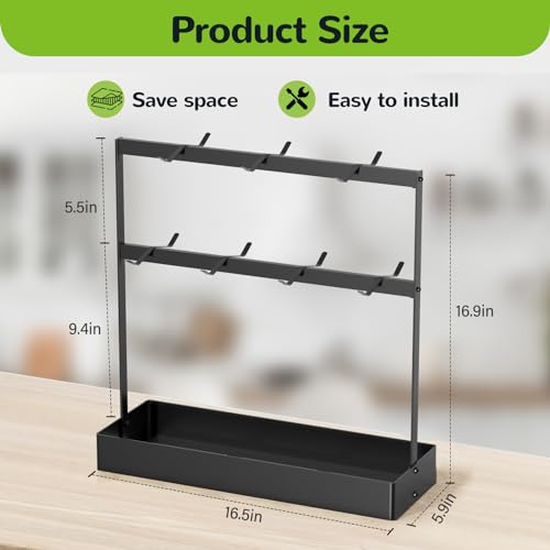 Soporte Para Tazas De Café Con Ganchos Y Almacenamiento.