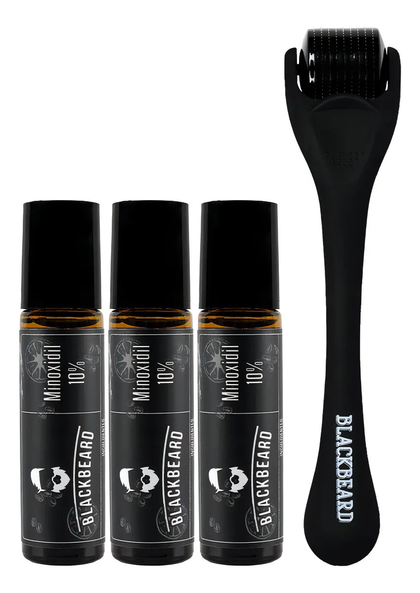 Minoxidil Al 10% DermaRoller Blackbeard Cafeína Roll 4pzas
