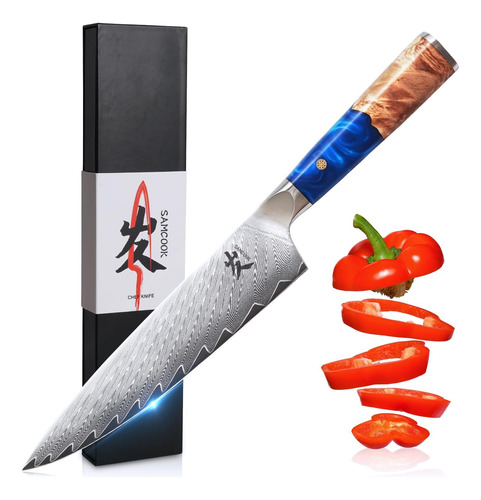 Cuchillo De Chef  8 Pulgadas 67 Capas Forjadas Damasco Japó