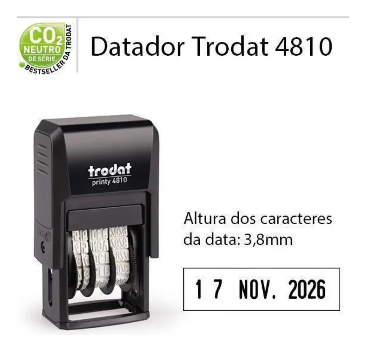 Carimbo Datador Automático Trodat 4810 Preto 3.8mm