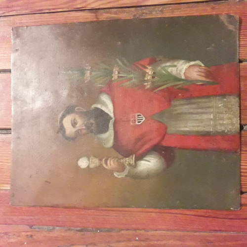 Antigua Pintura Oleo Chapa Cobre San Ramon Nonato Colonial
