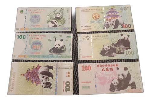 6 Billetes Coleccionables Panda China Gold Coin Fantasía