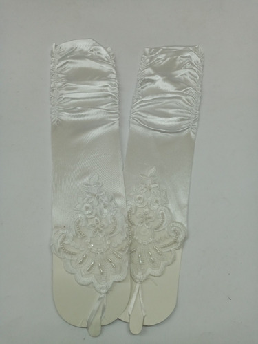Imagen 5 de 6 de Guantes Sin Dedos App Encaje Y Perlitas Largos Blanco Novia