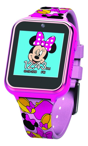 Accutime Disney Minnie Mouse Pink Educativo, Reloj Inteligente Con Visualización Táctil Para Niñas, Niños, Niños Pequeños, Cámara Selfie, Juegos De Aprendizaje, Alarma, Calculadora, Podómetro Y Más
