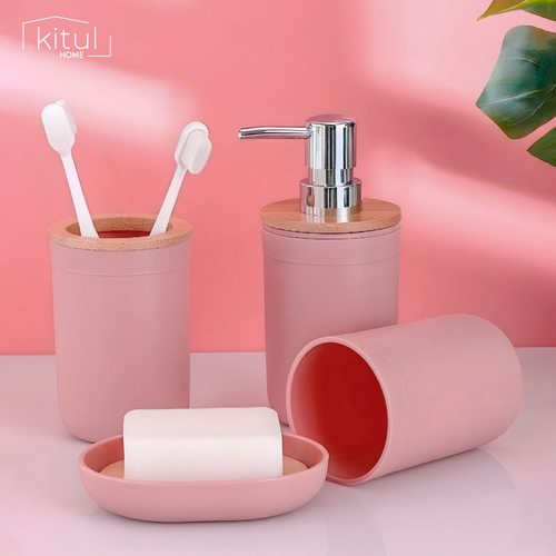 Accesorios Para Baño Set 4pz Juego De Baño Elegante Moderno Color Rosa