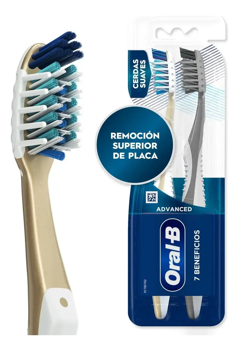 Cepillo de Dientes Oral-B 7 Beneficios con Cerdas Suaves CrissCross, 2 Unidades