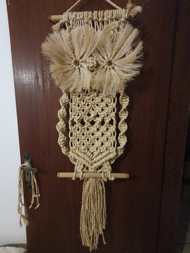 Coruja Macramé Sisal Olhos Cortiça