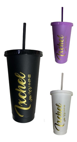 Vaso Reusable 200 Pzas Cafe Frio Con Popote 24oz Serigrafia