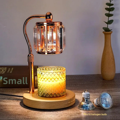 Lámpara De Madera Clara Con Vetas De Madera Y Cristal, De Ho