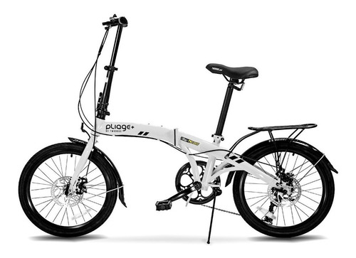 Bicicleta  de passeio plegable Two Dogs Pliage Plus 2022 aro 20 Único 7v freios de disco mecânico câmbio Shimano Tourney TZ50 cor branco com descanso lateral