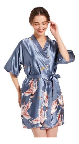 Bata For Novias Dama Satén Estampado Kimono Japonés