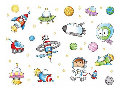 Pegatinas De Pared Espacial Para Niños, Astronauta, Nave Esp