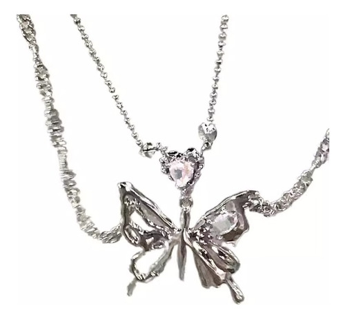 Collar De Plata Con Colgante De Mariposa Cristal Para Mujer