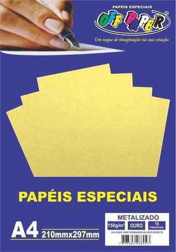 Papel Metalizado A4 Ouro 150g C/ 15 Folhas Off Paper Cor Dourado