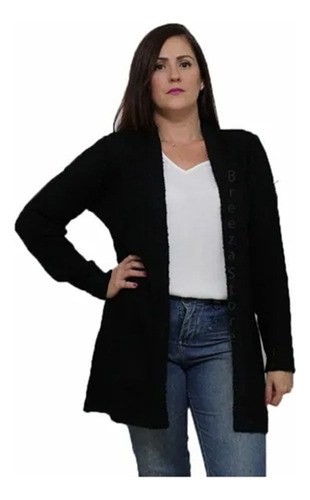 Kimono Cardigan Blusa De Frio Tricô Feminino Preto