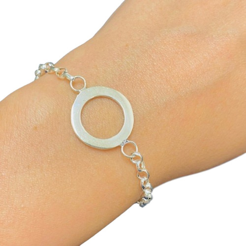 Pulsera Rolo Con Circulo Plata 925 Ideal Mujer Novia Ps 034