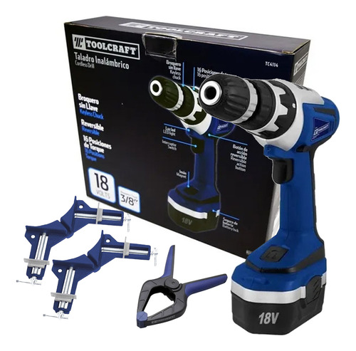 Taladro Atornillador Tc4114 + Prensas X 3 Pzs Toolcraft