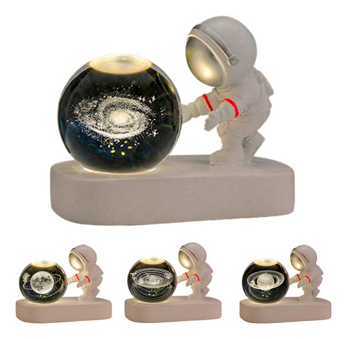 Luminária Astronauta Criativa Led C/ Globo De Vidro 3d Usb Cúpula Branco 127/220v