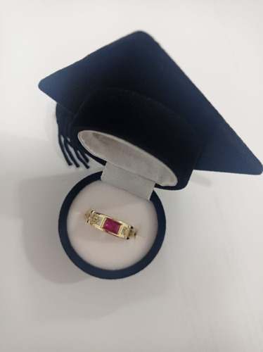 Anel Formatura Pedra Carrê Masculino Ouro 18k