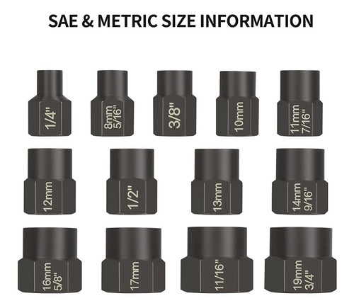 Set Dados Extractores Pernos Y Tuercas 13 Pcs 1/4 A 19mm