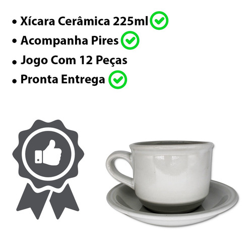 Imagem 5 de 6 de Jogo De Xicaras Chá C/ Pires Cerâmica 6 Unidades 123útil