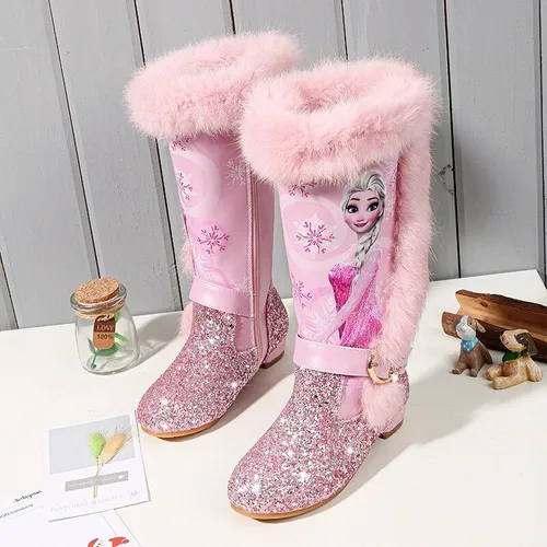 Botas De Nieve Con Lentejuelas Y Tac n Bajo Para Ni a Frozen