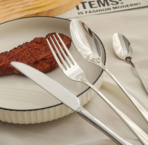 Juego De Cubiertos 24 Piezas Acero Inoxidable Yolikitchen Plateado