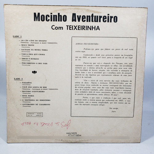 Lp Mocinho Aventureiro- C/ Teixeirinha 1972 (Usado)