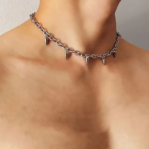 Cadena De Picos Para Hombre Dije Punk Aesthetic Cool De Moda Plateado