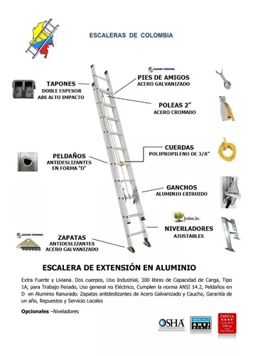 Escalera de Extensión de Aluminio de 24 Escalones Tipo II Uso