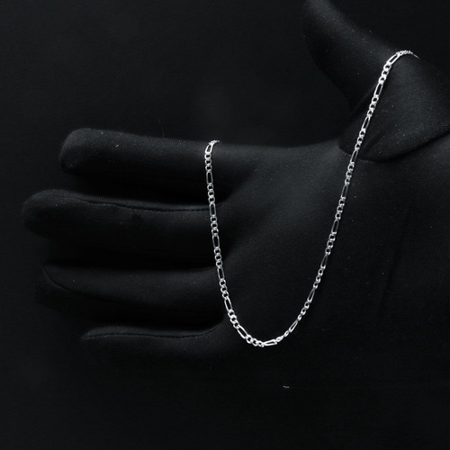 Cadena Figaro 3x1 Plata Ley 925 Collar Fina | 45cm - 2.5mm Color Plateado