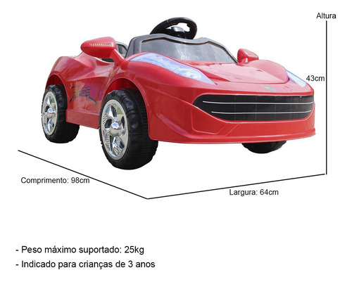 Imagem 2 de 2 de Mini Carro Elétrico Infantil Frente E Ré Inmetro Vermelho