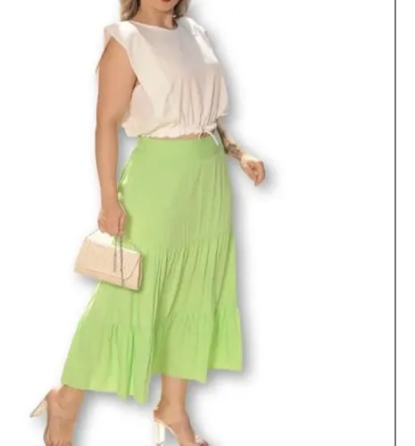 Saia Midi 3 Marias Evang lica Viscose Feminina Estilo MercadoLivre