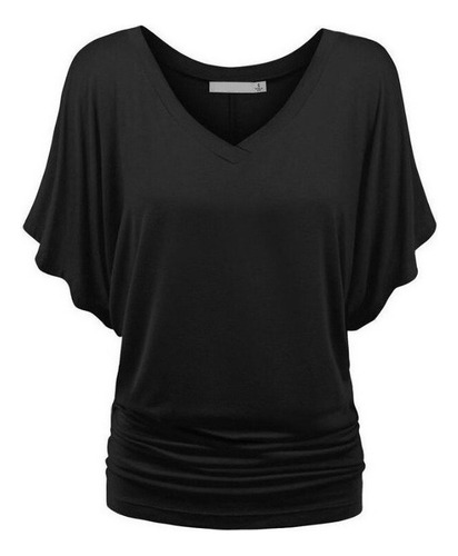 Playera Blusa En V Sólido Con Cuello Manga Murciél De Mujer