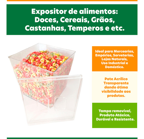 Kit 10 Potes Acrílico Quadrado C/ Tampa 7,4l + Conchas 100ml