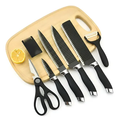 Kit Conjunto Jogo Facas Cozinha Churrasco 6 Peças Preto