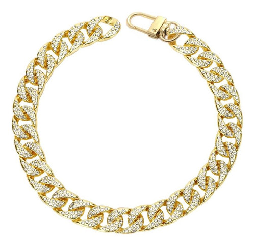 Collar De Perro Dorado Con Purpurina Y Circonita Para Cadena