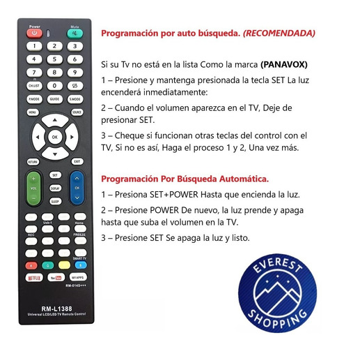 Imagen 4 de 10 de Control Remoto Para Tv Smart Panavox Samsung Sony LG Univers