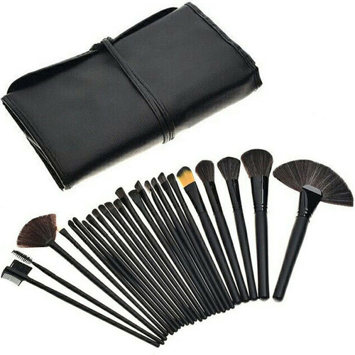 Kit Pincel Maquiagem Grande Profissional 24 Peças Estojo Cor Preto