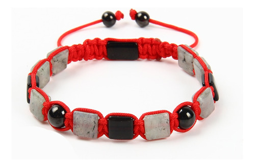 Pulsera Piedra Labradorita Con Onix Hilo Rojo Ajustable P57