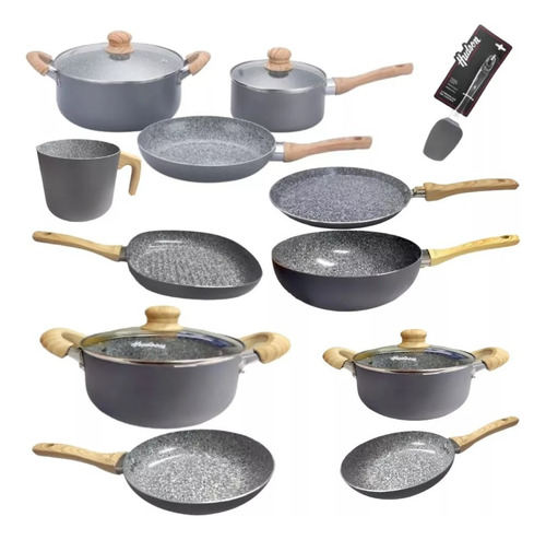 Set 15pz Jarr Panq Wok Olla Sarten Hudson Original Granito