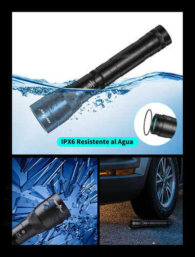 Linterna Led De 2000 Lúmenes Rechargeable Usb, Linterna Con