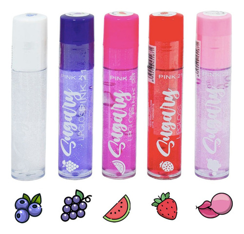Combo X5 Gloss Hidratante Sabores Frutales Pink 21 Original